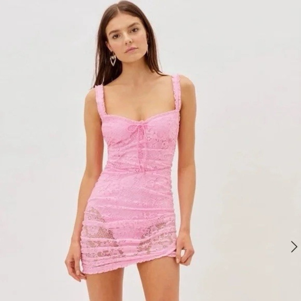 For Love & Lemons Hannah Mini Dress XXS‎ Pink Lace Romantic Feminine Coquette